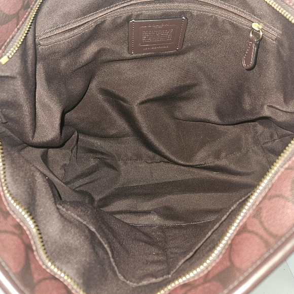 Coach Signature Coated Canvas Brown /Burgundy Leather tote bag - Picture 10 of 13